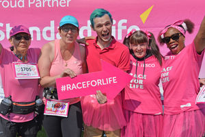 Team Tesco at the Race for Life: Tracey Page, Nikki Wilkinson, Martin Thorpe, Caroline Aldridge, and Valerie Chisholm.