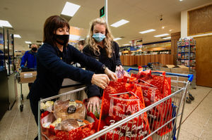 Kathy White and Ellie Clark preparing for deliveries to Stans Superstore customers during the Covid pandemic lockdown in 2020