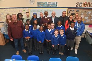 Chris Eubank visited St Philips Catholic Primary School to launch the Trust Huddle and talk to pupils. about their aspirations and lives