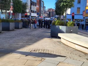 The police cordon on Dudley High Street. Photo: Kelly Flavell