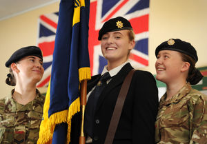 Abbi Sharp, 16, with fellow army cadets Courtney Smith, 17 (left) and Mollie Wright, 14 (right) 
