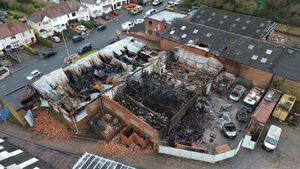 Aerial pictures show the devastation left behind at the businesses following the fire