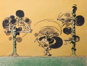 Supporting image for story: Abstract by Gillian Ayres and Banksy prints for auction in Shrewsbury