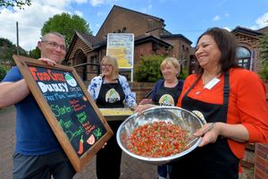 Jody Beswick, of meal charity Foodcycle, at St Francis Church, in Dudley with Sasha Mehta, Sue Nagra and Pam Holloway