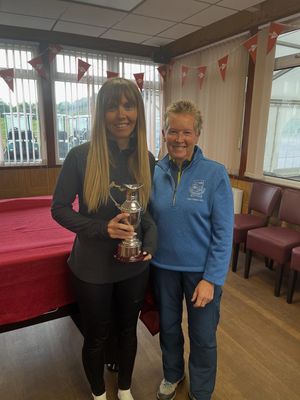Gem Hampson with the Claret Jug Ladies Scratch Knockout at Llanymynech, presented by ladies captain Ceri Broughall