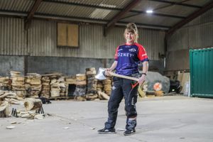 Lumberjill Rachel Ferrington in Herefordshire.