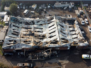 Supporting image for story: Drone photos of Wolverhampton commercial units gutted by fire show extent of damage