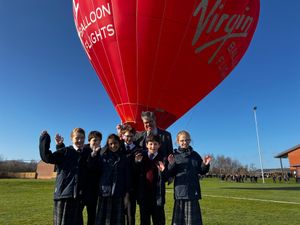 Supporting image for story: Shropshire schoolchildren delighted as hot air balloon arrives at playing field