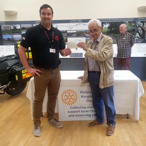 Tom Davis from Shelter Cymru with Knighton Rotary President Robert Wayne
