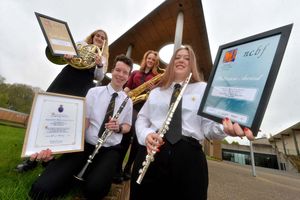 Haberdashers' Abraham Darby band members Freddie Jackson, Ashleigh Haigh, Esme Rhoden, and Grace Cooper, celebrating the recent success.