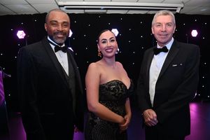 BUSINESS COPYRIGHT NATIONAL WORLD TIM STURGESS 13/11/24.  Ladder for the Black Country  Apprentice Awards 2024 .The Richardson Suite at West Bromwich Football Club. Pictured, left,Kevin Davis, Scarlett Lily Allan-Horton and Rob Colbourne