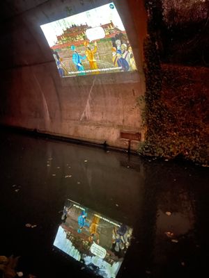 Images were also projected onto the tunnel underneath the bridge
