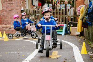 A pupil having a go on the track