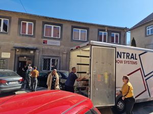Dave and the team unloading supplies at Bochnia Town Hall. Photo: Dave Walters