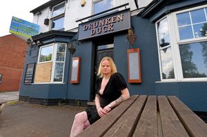 Della Pilbeam outside the Drunken Duck, Walsall Wood,
