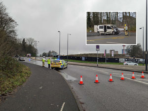 Supporting image for story: Busy Telford town centre road shut as firefighters tackle blaze in van's engine compartment