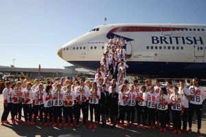 Team GB squad group as they arrive at Heathrow Terminal 5