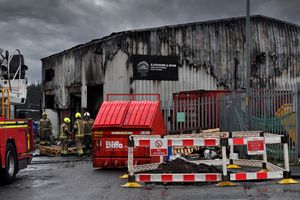 Fire crews at the scene of a fire at G. Simmons and Sons Pork Scratchings unit, Bloxwich.