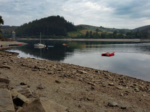 Supporting image for story: Aerial footage shows water levels dramatically low in mid-Wales reservoir 