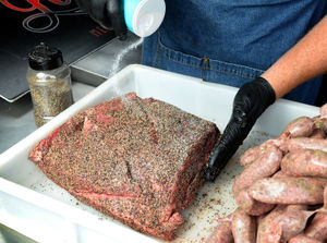 Rubbed up the right way – Andy prepares the meat with his own rub
