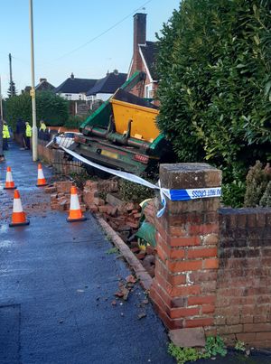 A truck transporting a skip crashed through a low brick wall off Holyhead Road in Oakengates on Friday, November 28