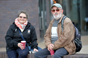 Sheila and Geoff Caspell having a hard-earned break - they have been walking 10,000 steps a day in lockdown