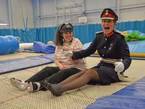 Supporting image for story: Lord Lieutenant bounces in to give seal of approval for trampoline group