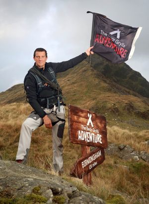 Bear Grylls launching his new NEC Adventure on the peak of Cnicht in Snowdownia