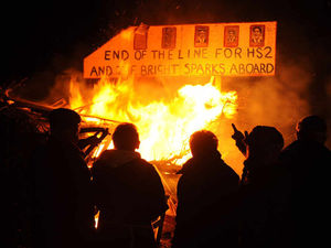Supporting image for story: Train effigy burns as HS2 campaigners step up fight