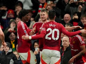 Manchester United’s Matthijs de Ligt celebrates scoring against Ipswich