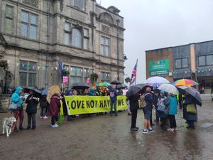 Around 60 people took part in the counter protest in Oswestry town centre