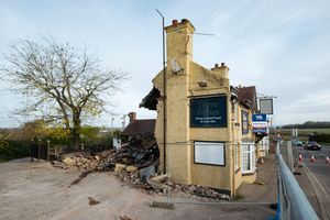 The Three Fishes pub was almost reduced to rubble after the crash