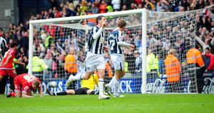 Graham Dorrans of West Bromwich Albion celebrates after he shoots & scores to level the scores to 1-1 with a late equaliser (Photo: AMA Sports)