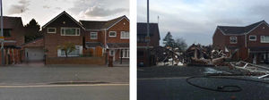 This Google image, left, shows how the row of homes looked before the blast, and, right, after