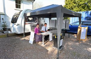 Anita and Mike Winks at the caravan polling station in High Offley, Eccleshall.