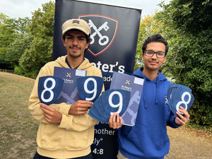 Highest achiever in the academy, Muhammad (right) pictured here with fellow student, Yasin.  Both are continuing their studies at St Peter's as part of Three Spires Sixth Form.