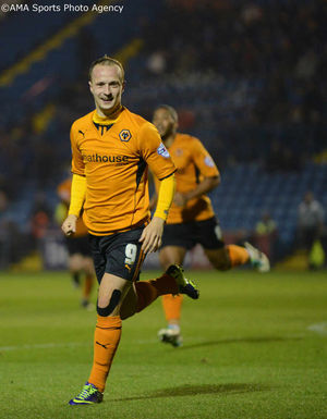Leigh Griffiths of Wolverhampton Wanderers celebrates after scoring a goal to make it 1-2.