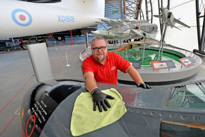 RAF Museum Cosford visitor assistant Simon Thomason gets ready to welcome guests back from July 6