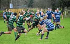 Market Drayton RFC (Green) v Shrewsbury (Blue) at Greenfields, Market Drayton. Market Drayton's David Osborne.