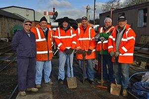Volunteers Colin Gibson, Robin Pearson, Pete Baker, Alan Denver, Dave Hart and Tim Hobson working on the platform