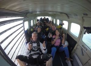 Lauren Maddock, front right, with her cousins and godfather getting ready to jump