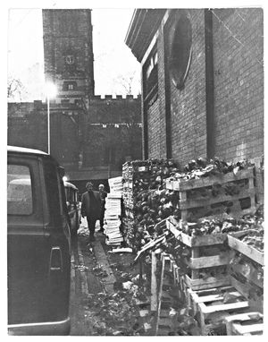 Wholesale Market, Wulfruna Street, Wolverhampton. Additional Information: Because Wolverhampton Corporation was not opening the gates until five hours after the produce was delivered, the items were being stolen, trodden, fouled by dogs and gnawed by rodents. Francis Nicholls is mentioned and Fred Willards and Bob Campbell are quoted