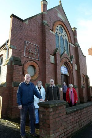 In 2014 Graham Jukes, Mavis Taylor, Brian Cadman, Gillian Cadman and Marjorie Jukes at the closed New Invention Methodist Church