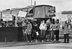 Campaigners fighting to save Merry Hill Farm in April 1983
