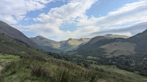 Looking down towards Glen Nevis, Highlands, before the last push to the final summit of Ben Nevis.