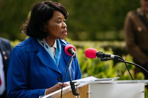 Beverly Lindsay, deputy Lieutenant for the West Midlands, speaks at the ground-breaking ceremony