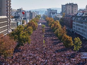 Supporting image for story: Serbia marks anniversary of fatal train station disaster with large rally