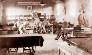 This is thought to show Shropshire World War One soldier Walter Williams as a patient at the clearing station at Corbie. Walter is third from the right and had been wounded. The banner at the top says 'The Lawrence Colby Memorial Room, 1915'. This is one of a series of pictures shared by Mike Williams of Wem, who has written a book about his uncle, Walter Williams, who was a Great War soldier. Walter grew up at Crin Cottage in the hamlet of Kenstone, near Hodnet. Later he lived at Weston-under-Redcastle. Walter died in 1996 aged 98. He was wounded at least twice, once by mortar fire and severely when hit by machinegun fire from an enemy aircraft during an attack on the Canal du Nord in the dying months of the war