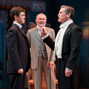 (L-R) Misha Butler as Ronnie Winslow, Aden Gillet as Arthur Winsow and Timothy Watson as Sir Robert Morton. Pic: Alistair Muir