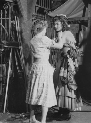 Hollywood actress Jennifer Jones, right, during the filming of Mary Webb book Gone To Earth in Much Wenlock in 1949.